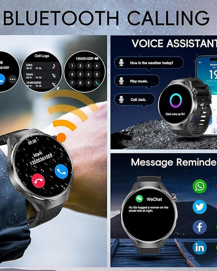 Military Grade Tactical Smart Watch for Men,1.75" Large Crystal Clear HD AMOLED Touchscreen Smartwatches for Android iOS,Fitness Tracker with 110+Sport Modes/Heart Rate/Sleep Monitor (Black)