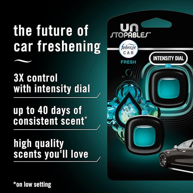 Febreze Car Air Freshener, Odor-Fighting Automotive Vent Clip, Scented Car Accessories, Long Lasting for Strong Odors, Unique Stocking Stuffer, Unstopables Fresh Scent, .07 fl oz, Blue, 4 Count