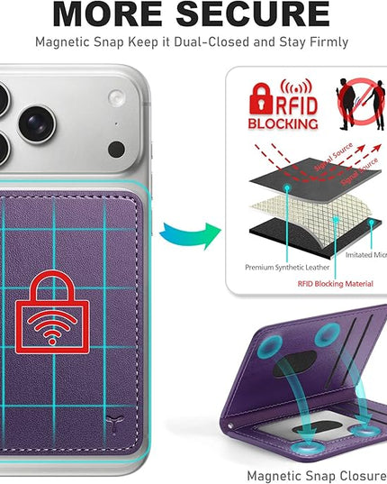 TUCCH for Magsafe Wallet with 6 Card Holders, RFID Blocking [Clear ID Window] PU Leather Men Women Folio Magnetic Phone Wallet for iPhone 17/16/15/14/13/12/Plus/Air/Pro/Pro Max Series, Dark Purple