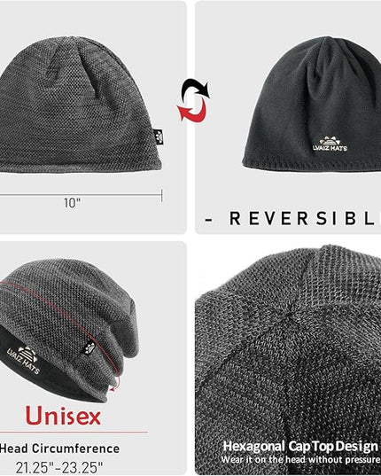 Lvaiz Mens Winter Beanie Hat Warm Fleece Lined Skull Cap for Men Reversible Women Windproof Watch Hat Knit Warm Unisex Beanie
