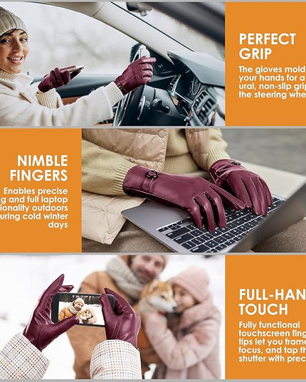 Dsane Womens Winter Leather Gloves Touchscreen Texting Warm Driving Lambskin Gloves for Christmas Gifts