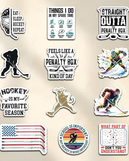 12PCS Hockey Stickers for Boys Kids 8-12, Ice Hockey Stickers for Water Bottles, Posterboard, Scrapbooking, Hockey Helmet Stickers Vinyl Waterproof