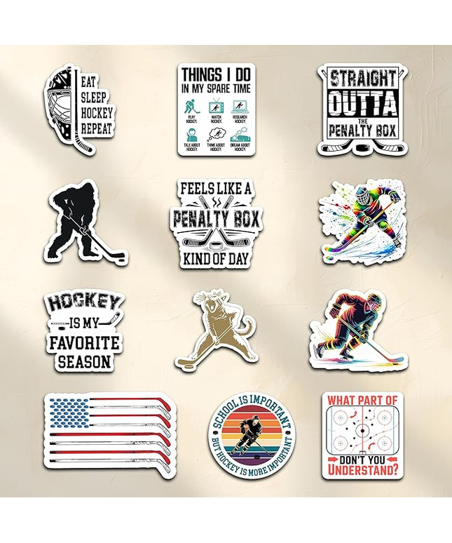 12PCS Hockey Stickers for Boys Kids 8-12, Ice Hockey Stickers for Water Bottles, Posterboard, Scrapbooking, Hockey Helmet Stickers Vinyl Waterproof
