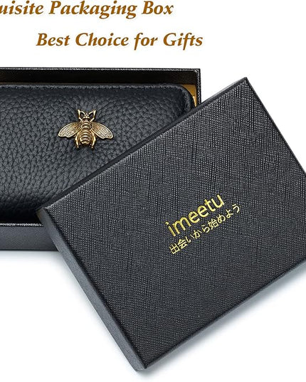 imeetu RFID Credit Card Holder, Small Leather Zipper Card Case Wallet for Women