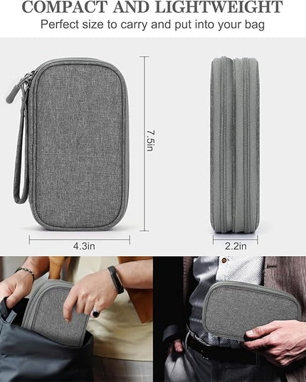 FYY Travel Cable Organizer Pouch Electronic Accessories Carry Case Portable Waterproof Double Layers All-in-One Storage Bag for Cord, Charger, Phone, Earphone Dark Grey