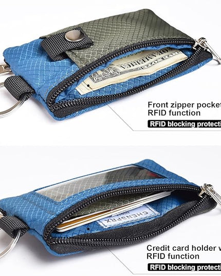 Minimalist RFID Blocking Small Wallet with ID Window,WaterResistant Zip Id Case Wallet with Lanyard Keychain for Cards,Cash,Travel,Women,Men