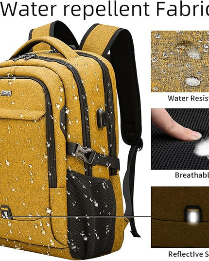 DUSLANG 17 Inch Laptop Backpack for Travel Water Resistant College Backpack for Women Laptop Bag with USB Charging Port Work Backpack,Yellow