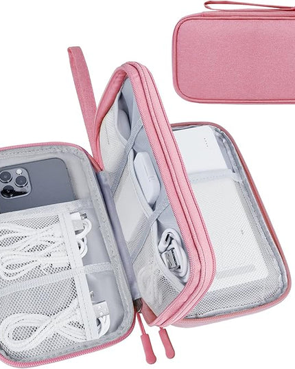 Electronics Organizer Travel Case,Electronic Accessories Storage Bag,Portable Waterproof Cable Organizer Bag,Travel Cord Organizer Bag for Small Charging Cord Storage,Cables,SD Card-Pink