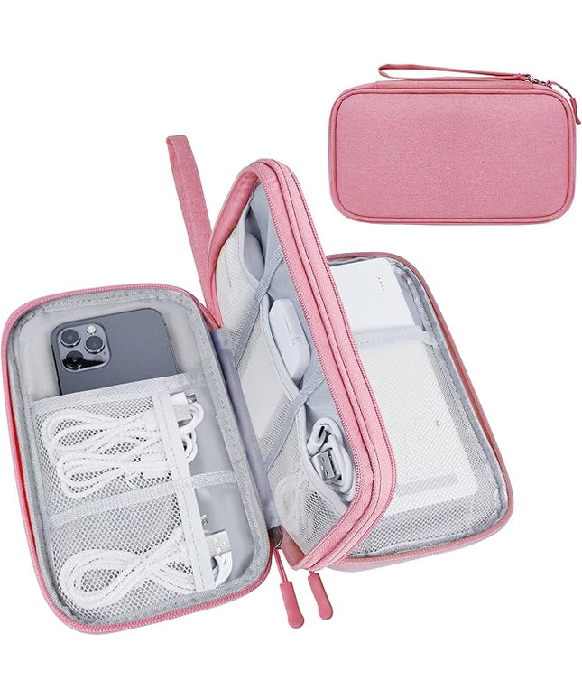 Electronics Organizer Travel Case,Electronic Accessories Storage Bag,Portable Waterproof Cable Organizer Bag,Travel Cord Organizer Bag for Small Charging Cord Storage,Cables,SD Card-Pink