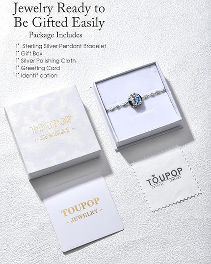 TOUPOP Tree of Life Birthstone Bracelet 925 Sterling Silver Family Tree Austrian Crystal Jewelry Anniversary Birthday Christmas Gifts for Women Wife Girlfriend Her