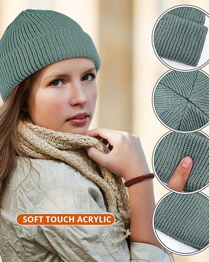 SATINIOR 4 Pieces Trawler Beanie Watch Hat Roll up Edge Skullcap Fisherman Beanie Unisex