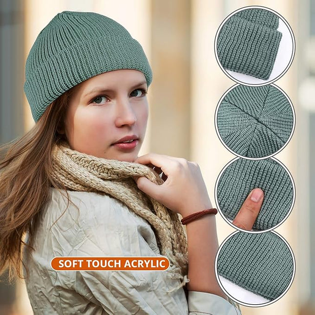SATINIOR 4 Pieces Trawler Beanie Watch Hat Roll up Edge Skullcap Fisherman Beanie Unisex