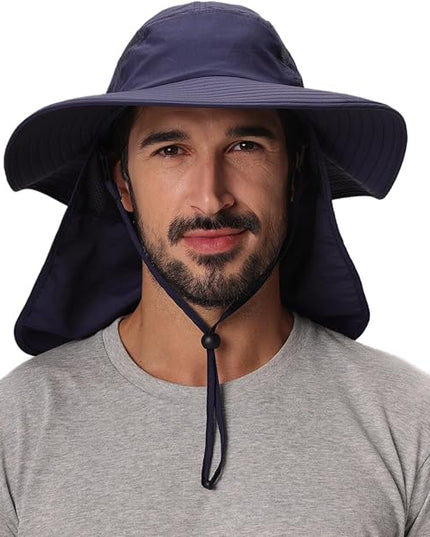 Home Prefer UPF 50+ Mens Wide Brim Fishing Hat with Neck Flap Sun Hat for Men Women Sun Protection Cap