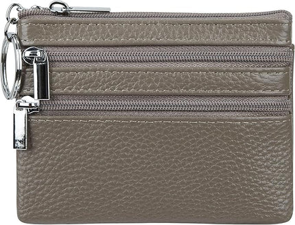 Women's Genuine Leather Coin Purse Mini Pouch Change Wallet with Keychain