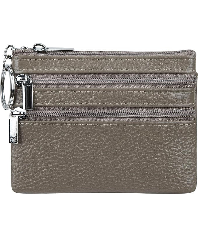 Women's Genuine Leather Coin Purse Mini Pouch Change Wallet with Keychain