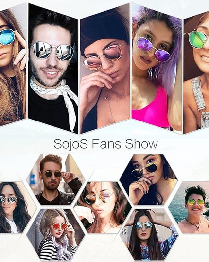 SOJOS Small Round Polarized Sunglasses for Women Men Classic Vintage Retro Shades UV400 SJ1014