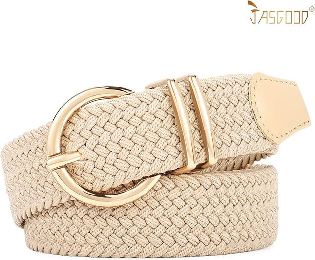 JASGOOD Women Men Braided Woven Elastic Stretch Belt Golf Canvas Casual Belt for Jeans Pants