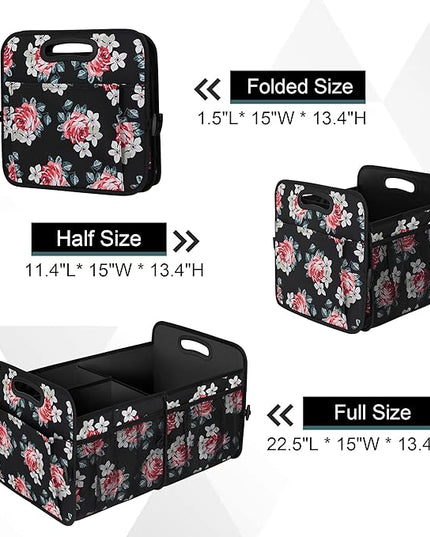 Femuar Car Trunk Organizer,Car Storage Organizer with 72L Large Capacity Waterproof Collapsible and 11 Pockets,Trunk Organizer for Car Suv/Jeep/Sedan, Large Size, Flower