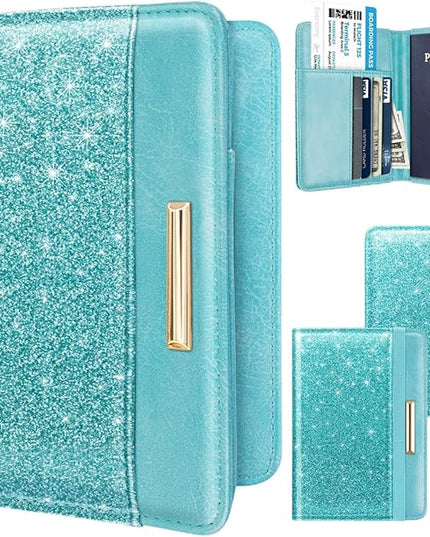 Passport Holder Cover Travel RFID Blocking Passport Cover Rose Gold Cute Flowers Passport Wallet with Elastic Band for Women