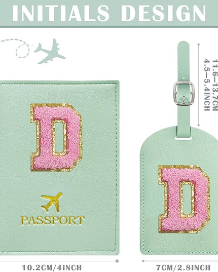 COSHAYSOO Initial Passport Cover Luggage Tag Set Letter Passport Holder Personalized for Women College Teen Girls Kids Airplane Cruise Travel Essentials Vacation Traveling Accessories Teal D