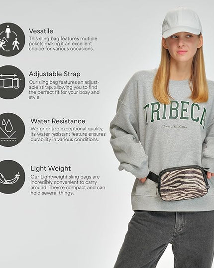 C.C Animal Print Rhinestone Fanny Pack – Leopard & Zebra Waist Bag, Crossbody Belt Bag with Adjustable Strap (Animal Print - Zebra)