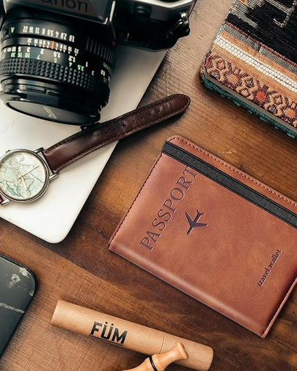 Passport Holder for Travel,Passport Holder with Card Slots Holder,Passport Case,Passport cover for Women and Men,Passport Wallet Travel Essentials and Accessories (Elastic, Brown)