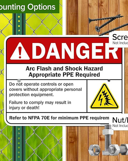 Danger Arc Flash And Shock Hazard Appropriate PPE Required Sign, 18x24 Inches, Rust Free .063 Aluminum, Fade Resistant, Made in USA by My Sign Center