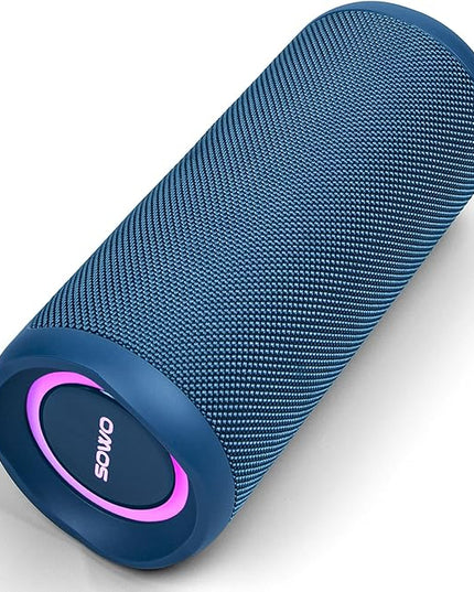 SOWO Waterproof Speaker Bluetooth Wireless- Portable Speaker Loud with Built-in Subwoofer and Tweeter, Extra Bass, Stereo Sound, IP67, Colorful Lights for Party, Outdoor, Camping - Blue