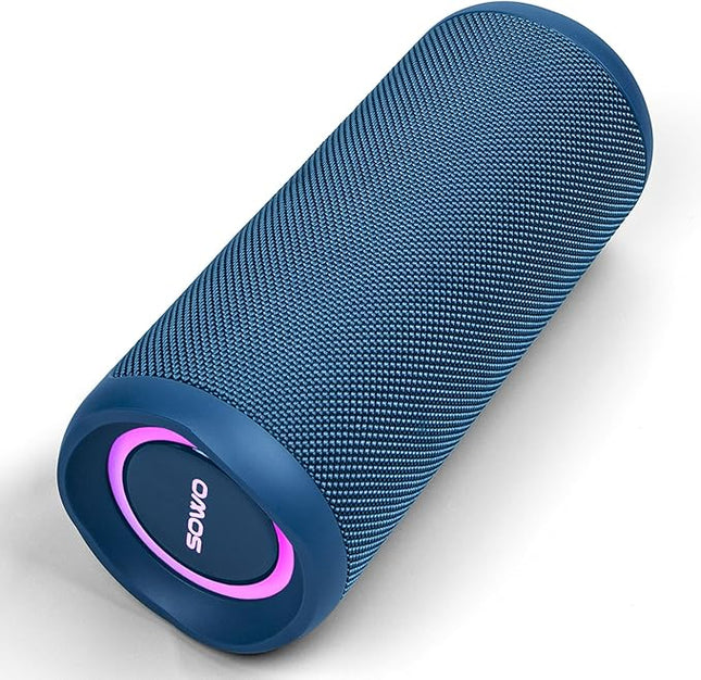 SOWO Waterproof Speaker Bluetooth Wireless- Portable Speaker Loud with Built-in Subwoofer and Tweeter, Extra Bass, Stereo Sound, IP67, Colorful Lights for Party, Outdoor, Camping - Blue