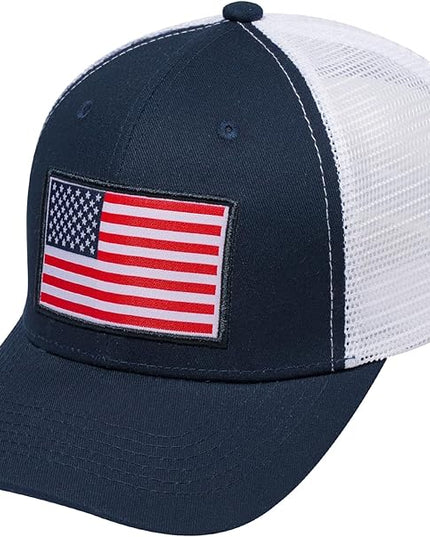 AURR American Flag Trucker Hat, Patriotic Baseball Cap for Men & Women, Breathable Mesh Adjustable Snapback, USA Flag Patch