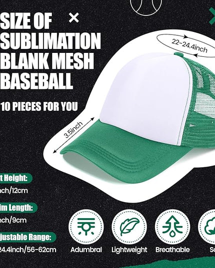 10 Pcs Sublimation Blank Trucker Hats Bulk Mesh Baseball Cap Polyester Mesh Trucker Hat for Men and Women