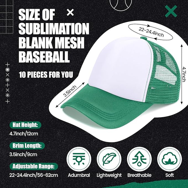 10 Pcs Sublimation Blank Trucker Hats Bulk Mesh Baseball Cap Polyester Mesh Trucker Hat for Men and Women