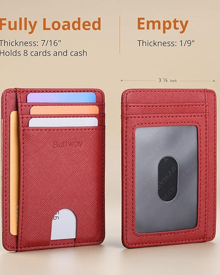 Buffway Slim Minimalist Front Pocket RFID Blocking Leather Wallets for Men and Women - Cross Red