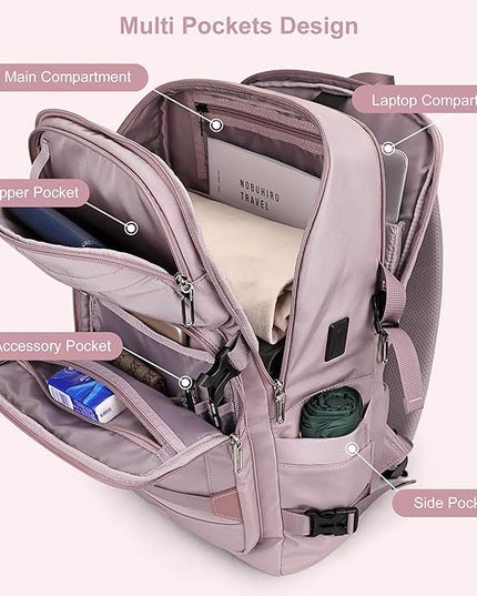 PIJUSHI Travel Backpack for Women Flight Aprroved Carry on Bag Large Casual Luggage Backpack Fit 16 inch Laptop(PE050 Ashen Purple)