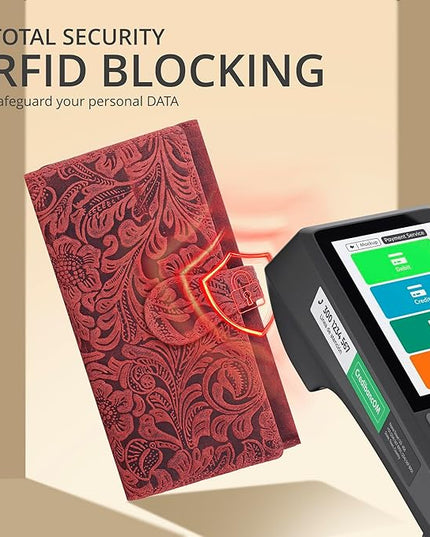 Real Leather Women Wallet Leather with RFID Blocking -Trifold Card Holder Designer Ladies Clutch with ID Window Wallets