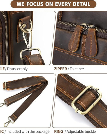 Jack&Chris Full Grain Leather Briefcase for Men, Business Messenger Bag Laptop Bag Attache Case, Fits 15.6 Inch Laptop