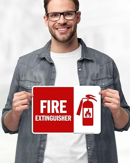 Fire Extinguisher Graphic Sign, 10x7 Inches, 4 Mil Vinyl Decal Stickers Weather Resistant, Made in USA by My Sign Center