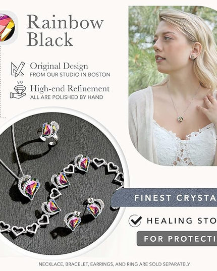 Leafael Infinity Love Heart Link Bracelets, Birthstone or Healing Stone Crystal Bracelet for Women, Silver Tone Jewelry Gifts for Her, 7-inch Chain and 2-inch Extender
