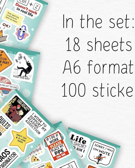 100Pcs Funny Work Stickers for Adults, for Water Bottle - Funny Coworker Gifts, Work Gifts - Coworker Stickers Bulk
