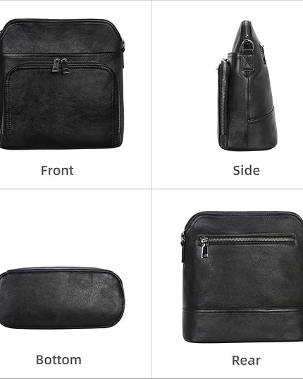 Iswee Leather Crossbody Bags for Women Multi Pockets Medium Shoulder Bag Lightweight Functional Travel Purse
