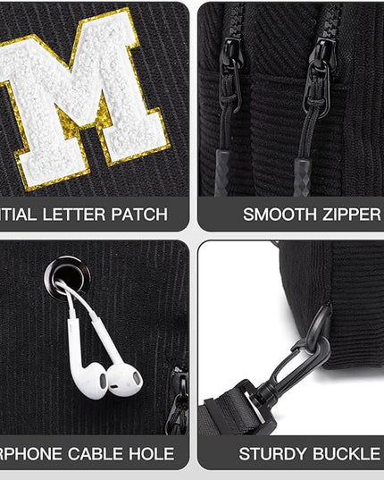 Viverte Small Corduroy Sling Bag Initial Crossbody Bag Fanny Pack for Girls Personalized Birthday Gifts for Teen Girls Gifts