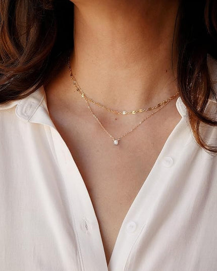 Tewiky Dainty 14k Gold Plated/Silver Cubic Zirconia Necklaces for Women, Simple CZ Jewelry Necklaces Trendy Gifts