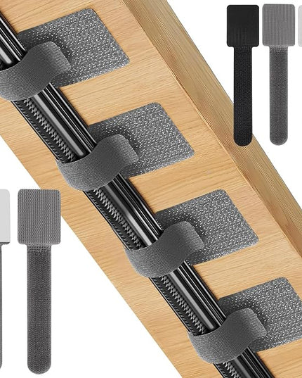 20-Pack Large Reusable Self-Adhesive Cable Ties cable management Adjustable Hook & Loop Straps for Organizing Data Cables, Wires, Headphones Under-Table Cord Management for Home, Office