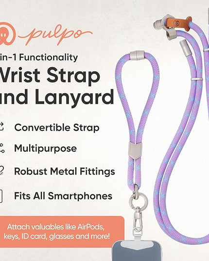 Pulpo 2 in 1 Anti Theft Phone Lanyard and Wrist Strap for iPhone and Android, Adjustable Cell Phone Leash and Universal Tether, Hands Free Strap for Travel Running and Everyday Use, Lavender & Blue