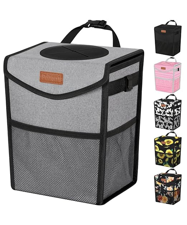 Car Trash Can with Lid, Cute Leakproof Car Trash Garbage Bag Hanging Vehicle Trash Bin Small Portable Automotive Garbage Cans Organizer for Back/Front Seat/Console(Trapezoid,Grey)