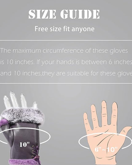Cute Winter Gloves - Fuzzy Furry Faux Fur Lined, Warm Hands Warmer for Women