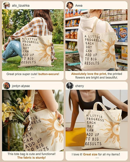 Canvas Tote Bag with Pockets - Aesthetic Reusable Totes for Women Ladies Cute Printed Cloths Canvas Shoulder Bag