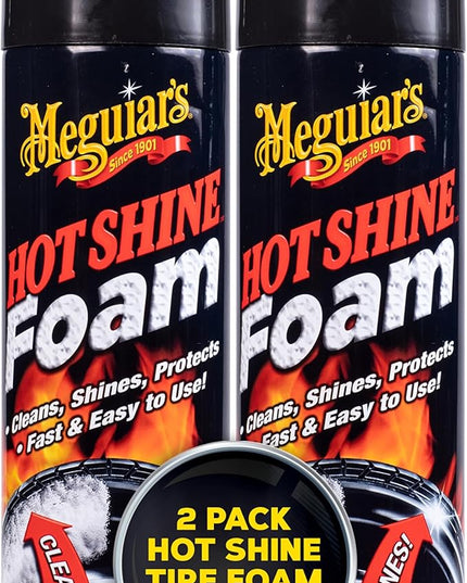 Meguiar's G13919 Hot Shine Tire Foam, Aerosol Tire Shine for Glossy, Rich Black Tires - 19 Oz Spray Can (Pack of 2)