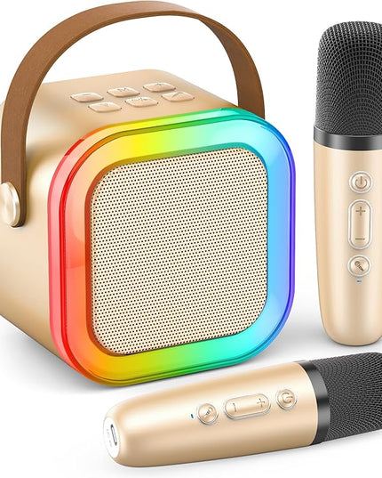 Mini Karaoke Machine for Kids Adults, Portable Bluetooth Speaker with 2 Wireless Karaoke Microphones, 2026 TOP Birthday for Girls Boys 3,4,5,6,7,8+Year Old Toddler Toys Karaoke Player Valentine(Gold)