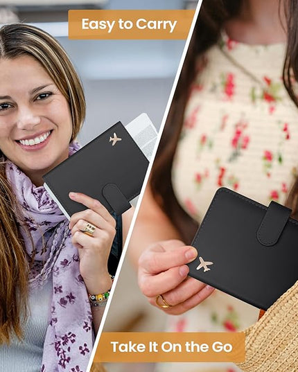 Passport Holder for Travel Essentials, RFID Blocking Leather Cover Wallet with Magnetic Closure, Aesthetic & Cute Passport Book Case for Women and Men - Black
